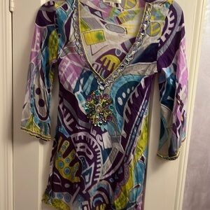 Beach Cover-up tunic purple/rhinestones, Sz M